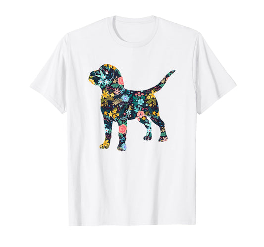 Beagle Floral Dog Silhouette Womens T-Shirt - Trendy Graphic Unisex - T-Shirt, Sweatshirt, Hoodie