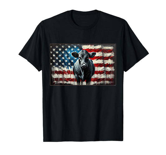 Angus Rancher Usa American Flag Cow T-Shirt - Aesthetic Graphic Men Women - T-Shirt, Sweatshirt, Hoodie