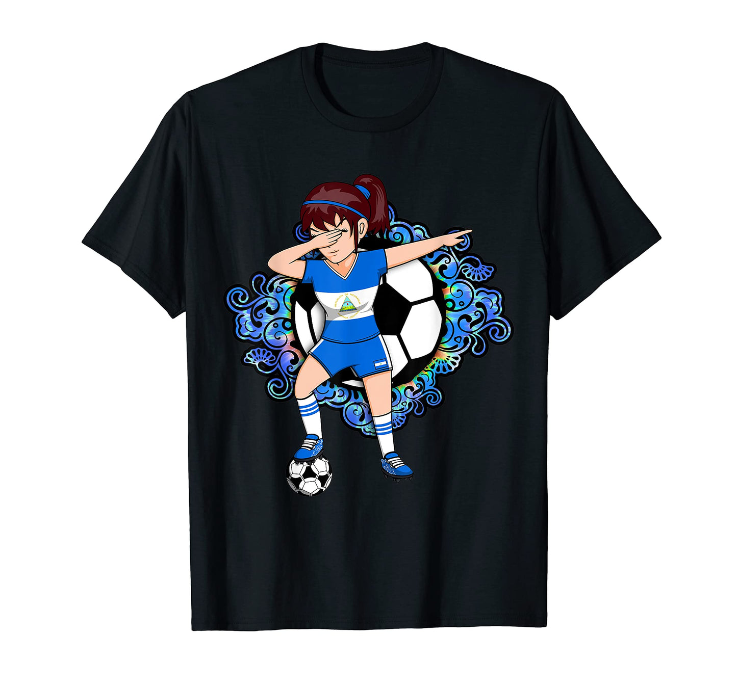 Dabbing Soccer Nicaragua Jersey Floral T-Shirt - Novelty Apparel Unisex - T-Shirt, Sweatshirt, Hoodie