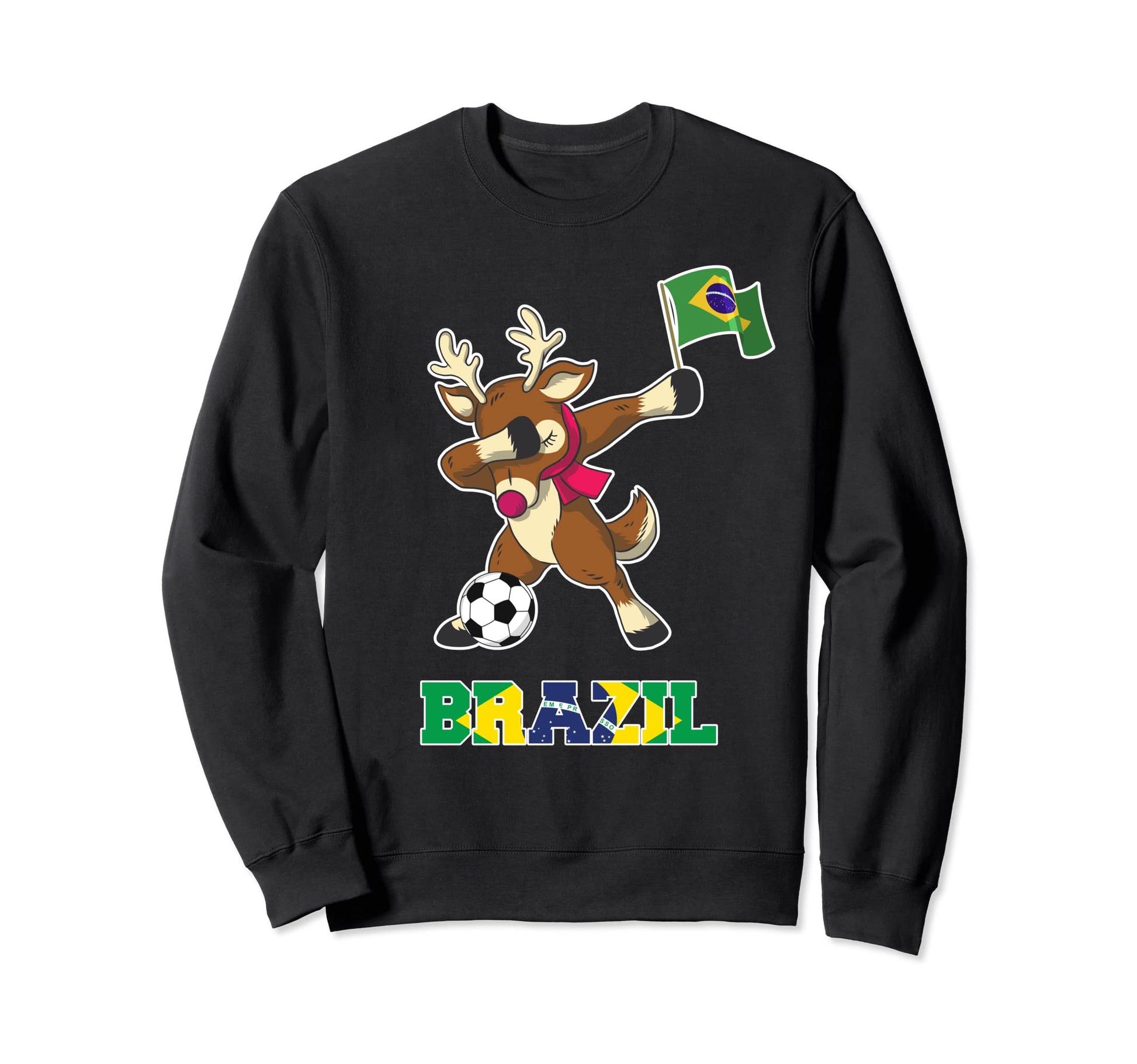 Brazil Soccer Reindeer Brazilian Sweatshirt - Trendy Graphic for Adults - T-Shirt, Sweatshirt, Hoodie