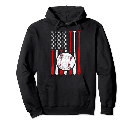 American Flag Baseball Flag Dad Mom Hoodie - Fun Novelty Design Men Women - T-Shirt, Sweatshirt, Hoodie