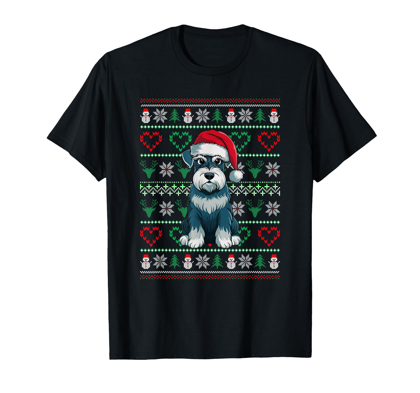 Ugly Schnauzer Dog Wearing Santa Hat Pajama T-Shirt - Graphic Print Unisex - T-Shirt, Sweatshirt, Hoodie