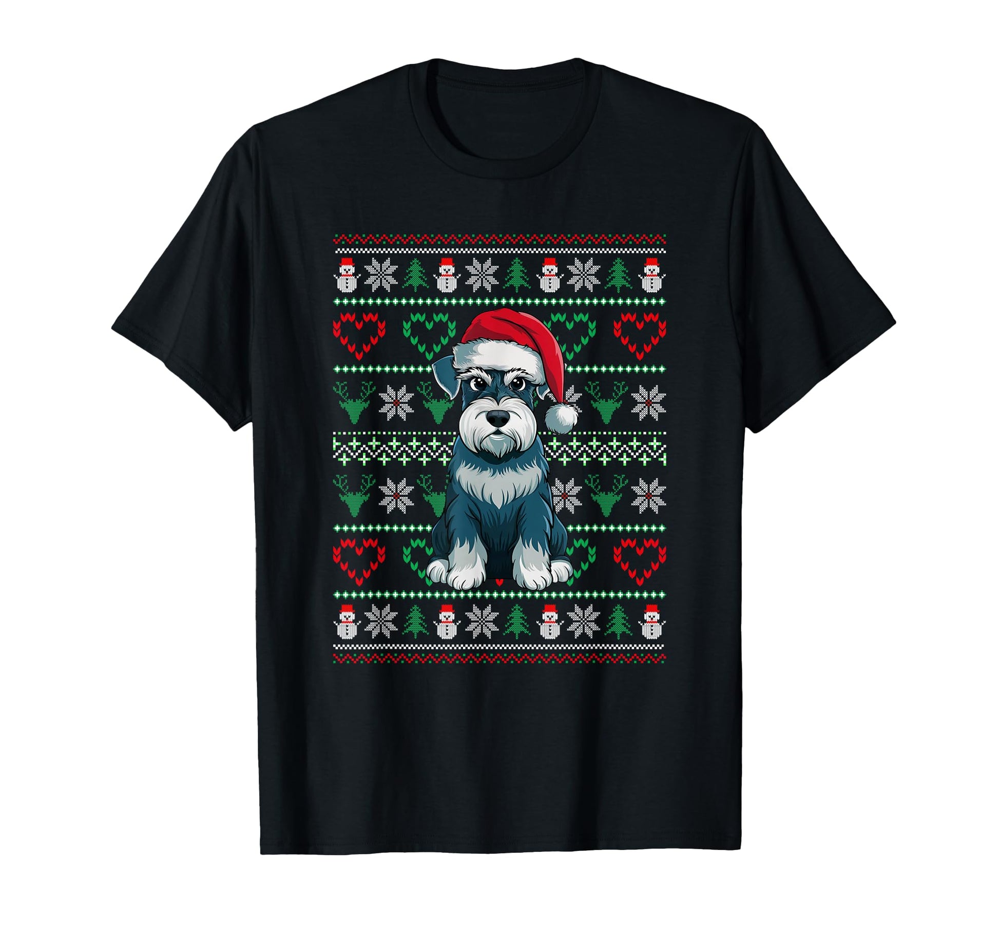 Ugly Schnauzer Dog Wearing Santa Hat Pajama T-Shirt - Graphic Print Unisex - T-Shirt, Sweatshirt, Hoodie