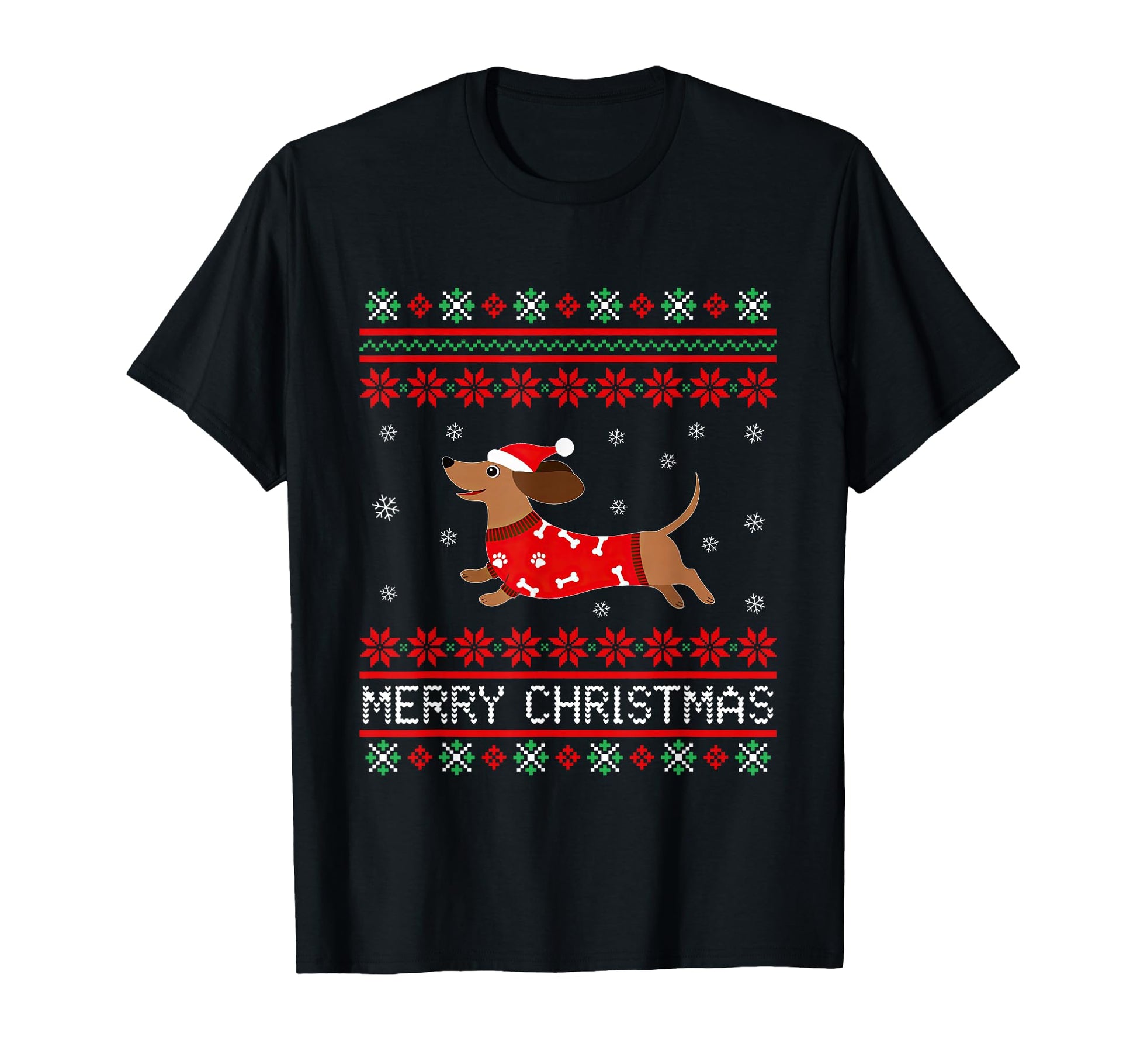 Merry Ugly Dachshund Dog Santa Hat Holiday T-Shirt - Unique Graphic Unisex - T-Shirt, Sweatshirt, Hoodie