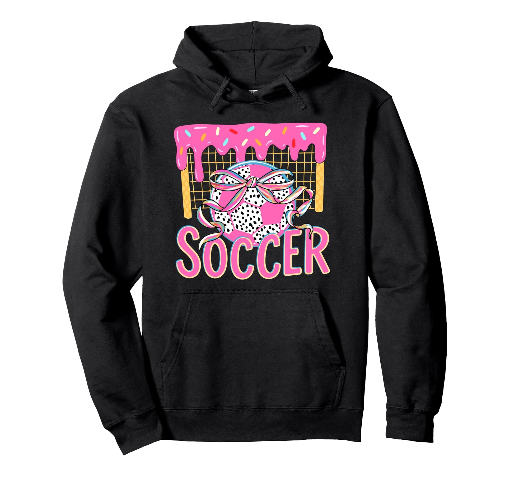 Girly Soccer Coquette Bow Ice Cream Drip Hoodie - Minimalist Print Unisex - T-Shirt, Sweatshirt, Hoodie