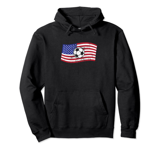 American Flag Patriotic Soccer Player Hoodie - Novelty Apparel Men Women - T-Shirt, Sweatshirt, Hoodie