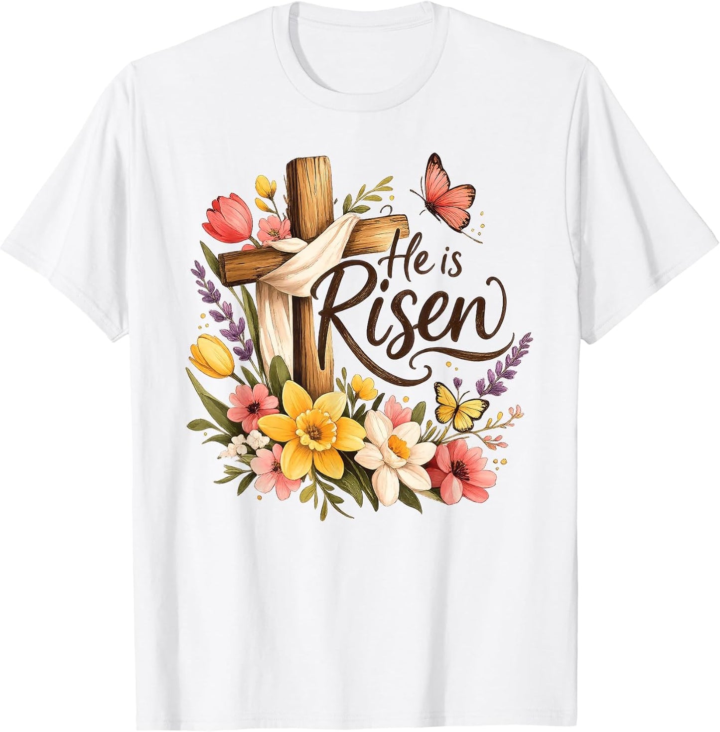 He is Risen Floral Cross Easter t -shir t Unisex T-shirt, Sweatshirt, Hoodie, Long Sleeve Tee - T-Shirt, Sweatshirt, Hoodie