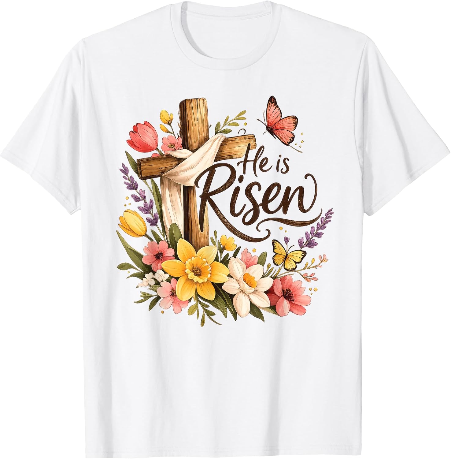 He is Risen Floral Cross Easter t -shir t Unisex T-shirt, Sweatshirt, Hoodie, Long Sleeve Tee - T-Shirt, Sweatshirt, Hoodie