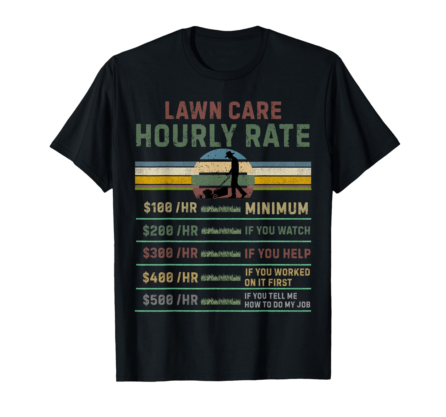 Lawn Care Hourly Rate Funny Lawn Mower T-Shirt - Graphic Print for Adults - T-Shirt, Sweatshirt, Hoodie