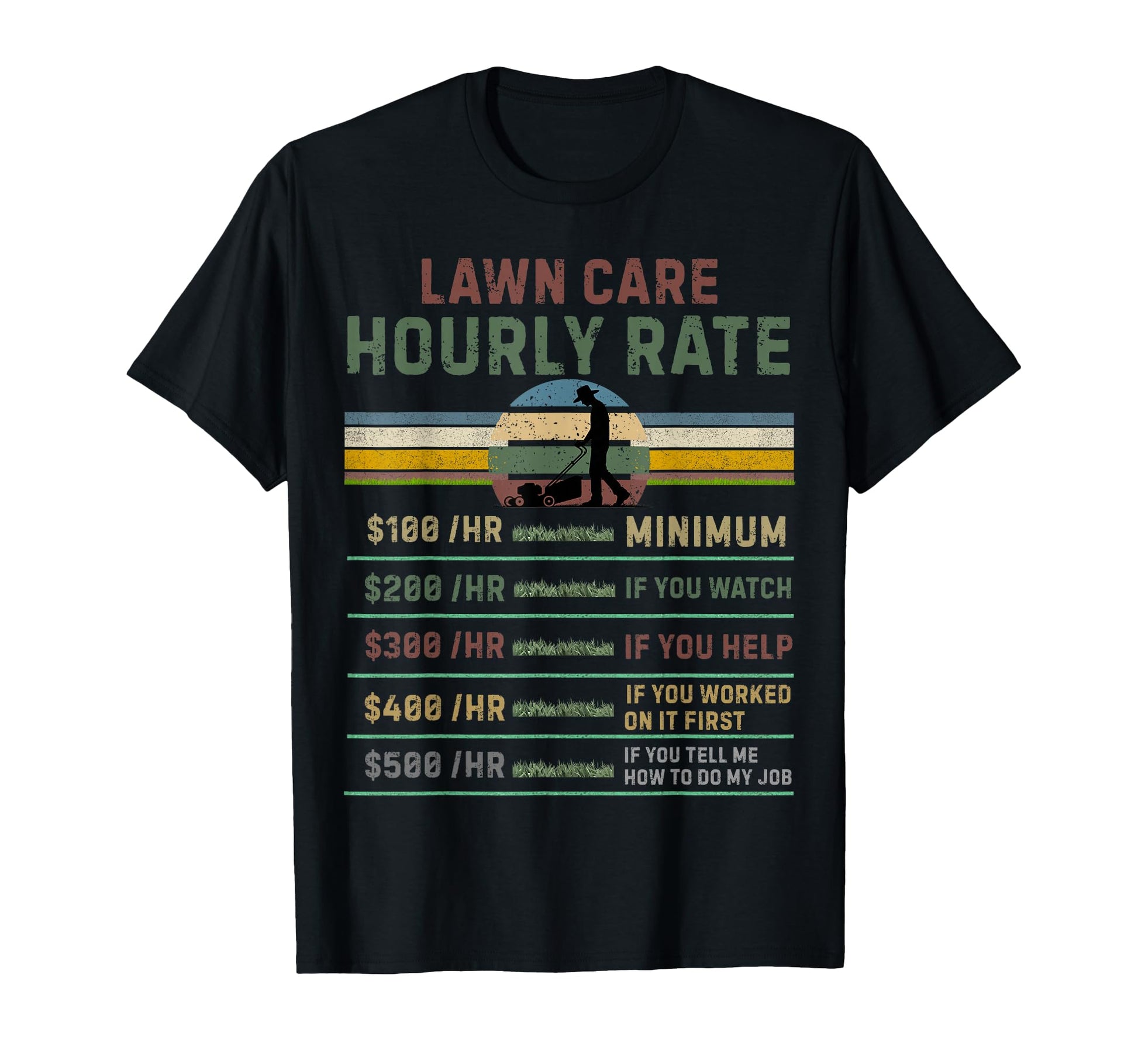 Lawn Care Hourly Rate Funny Lawn Mower T-Shirt - Graphic Print for Adults - T-Shirt, Sweatshirt, Hoodie