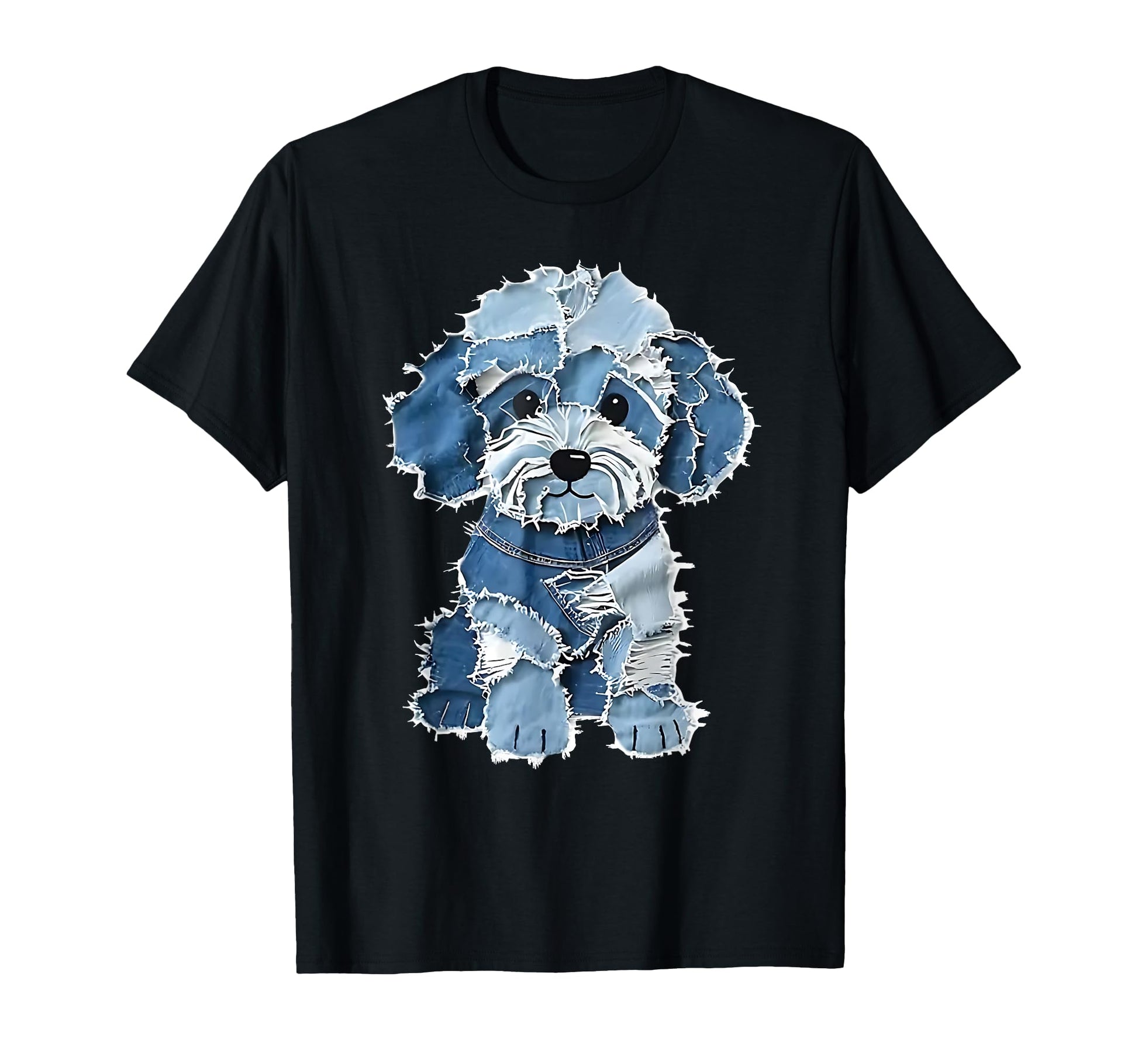 Denim Dog Patch Funny Shabby Blue T-Shirt - Casual Everyday Wear Men Women - T-Shirt, Sweatshirt, Hoodie