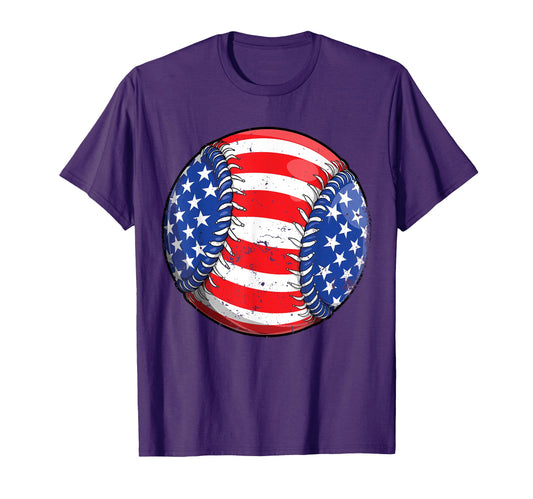 Baseball American Flag 4Th July Ball T-Shirt - Custom Art Print Unisex - T-Shirt, Sweatshirt, Hoodie
