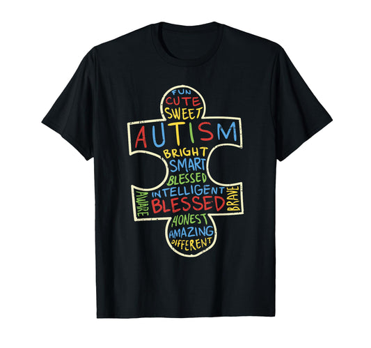 Autism Awareness Puzzle Piece Words T-Shirt - Custom Art Print Unisex - T-Shirt, Sweatshirt, Hoodie