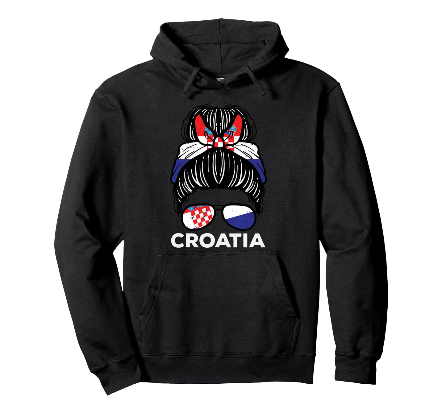 Croatia Flag Croatian Messy Bun Hoodie - Minimalist Print for Adults - T-Shirt, Sweatshirt, Hoodie