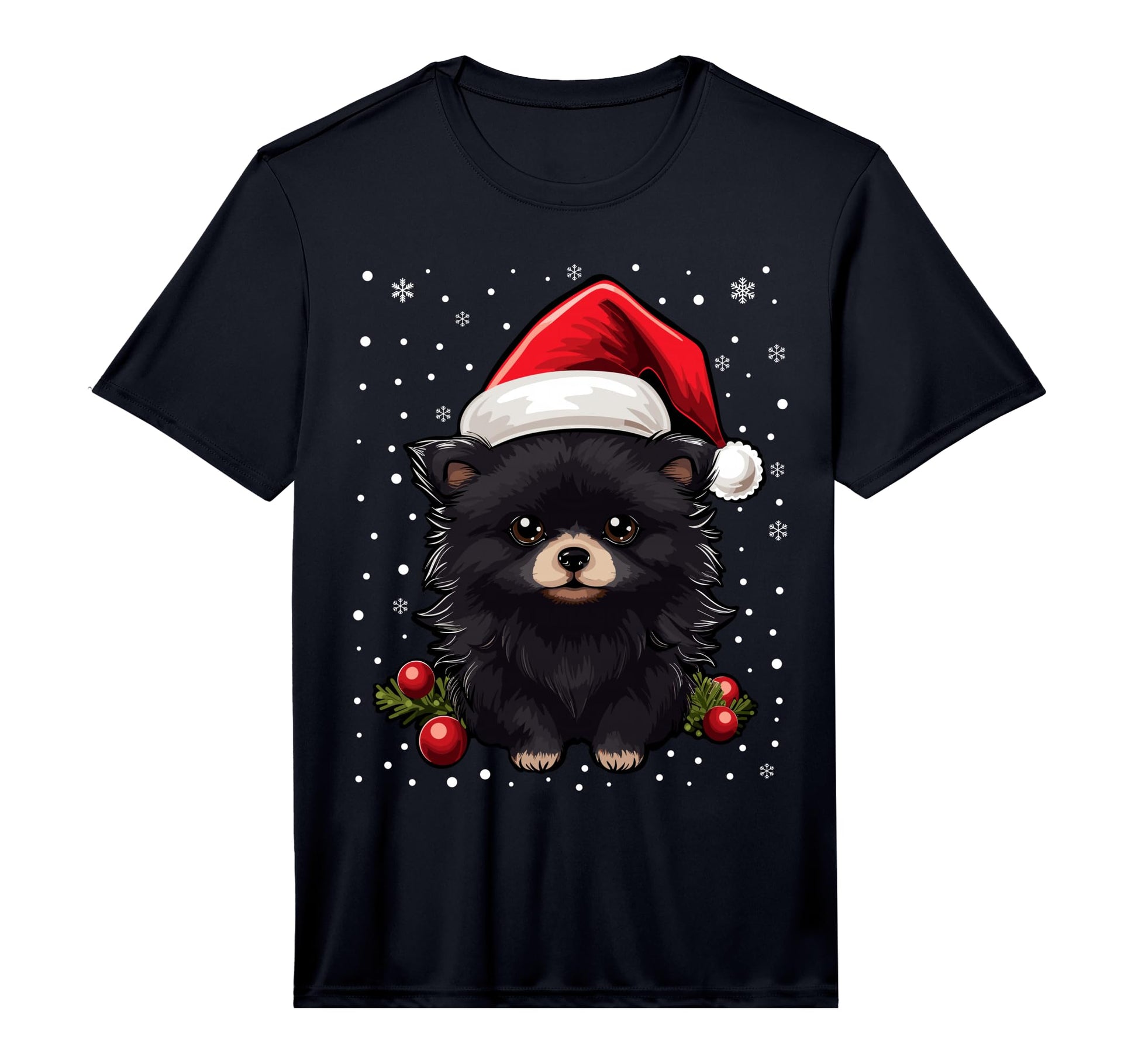 Black Pomeranian Dog Santa Hat T-Shirt - Aesthetic Graphic Men Women - T-Shirt, Sweatshirt, Hoodie