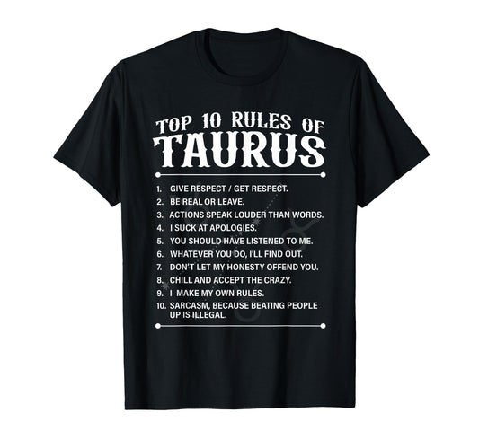 10 Rules Taurus Zodiac Sign T-Shirt - Aesthetic Graphic for Adults - T-Shirt, Sweatshirt, Hoodie