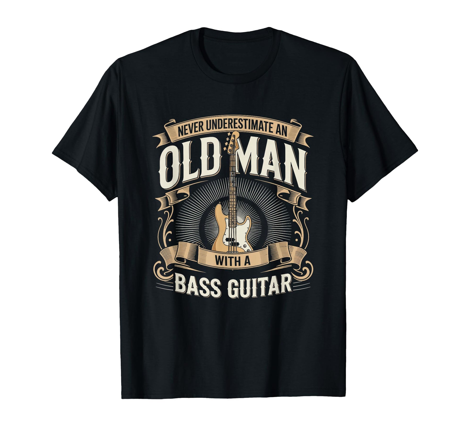 Never Underestimate Old Bass Guitar T-Shirt - Aesthetic Graphic for Adults - T-Shirt, Sweatshirt, Hoodie