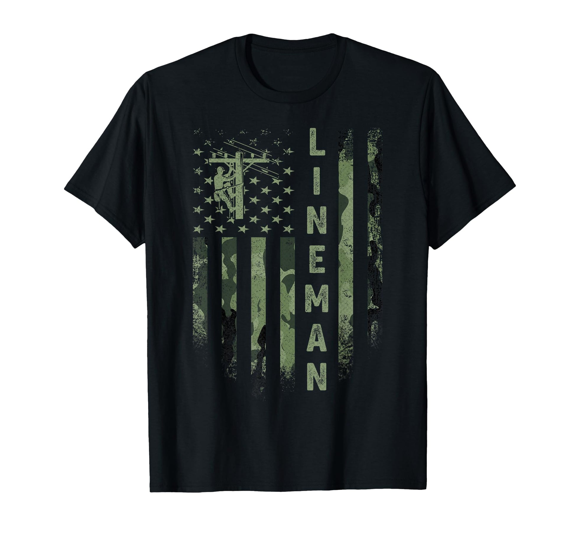 Usa Camo Flag Electric Cable Lineman T-Shirt - Novelty Apparel Unisex - T-Shirt, Sweatshirt, Hoodie