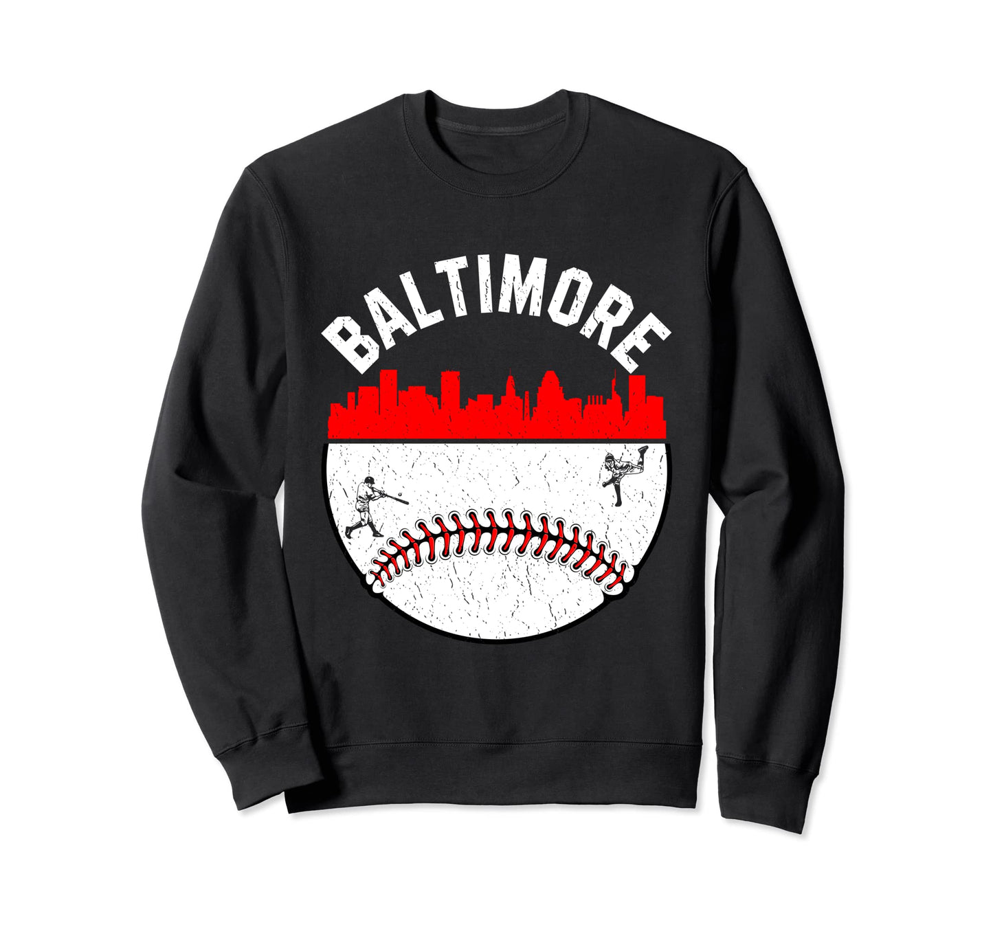Baltimore Cityscape Baseball Sweatshirt - Aesthetic Graphic Unisex - T-Shirt, Sweatshirt, Hoodie