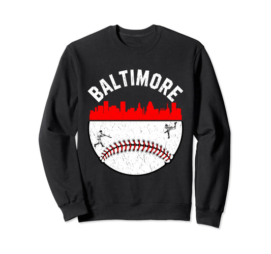 Baltimore Cityscape Baseball Sweatshirt - Aesthetic Graphic Unisex - T-Shirt, Sweatshirt, Hoodie