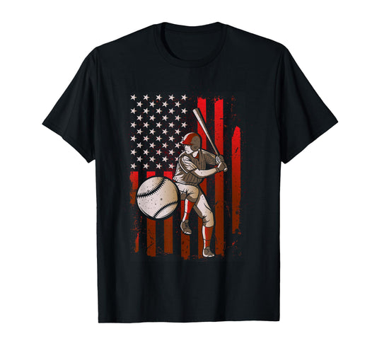 Baseball Player American Flag T-Shirt - Fun Novelty Design Unisex - T-Shirt, Sweatshirt, Hoodie