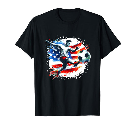American Flag Soccer Player Soccer T-Shirt - Unique Graphic for Adults - T-Shirt, Sweatshirt, Hoodie