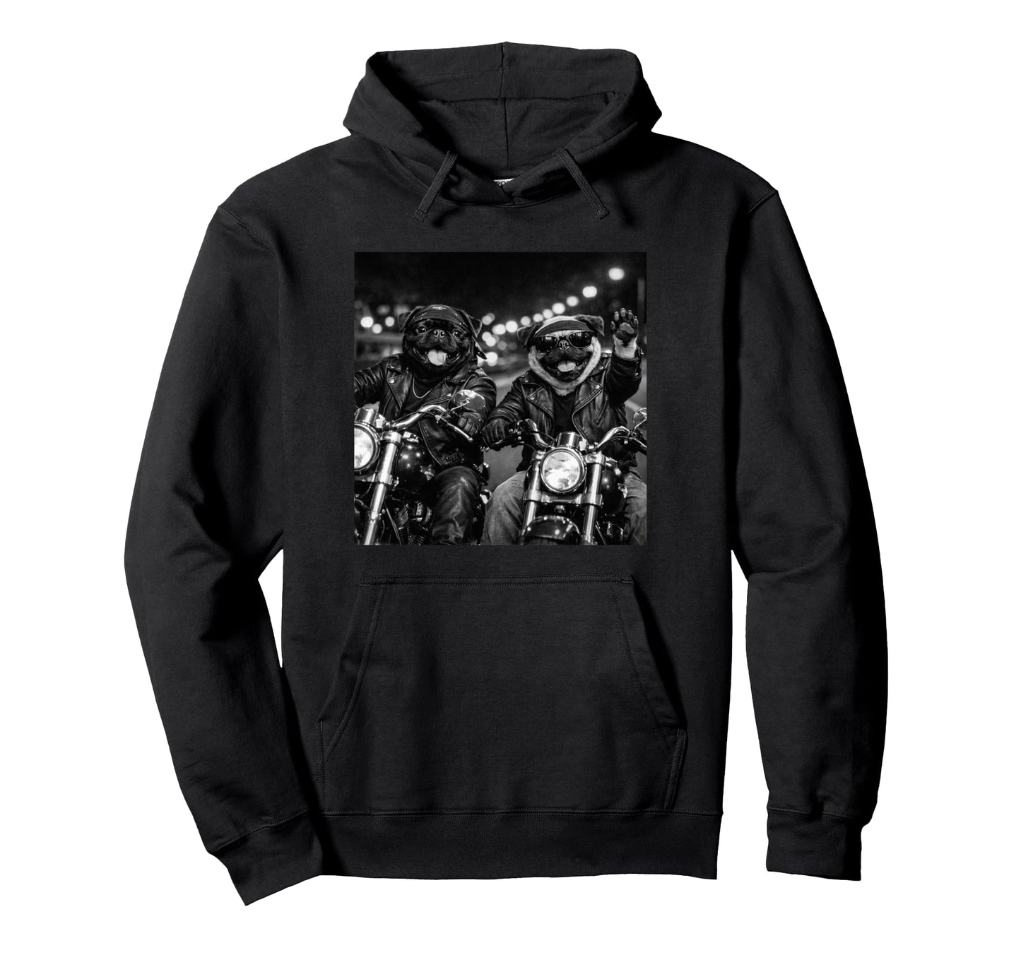 Pug Biker Funny Costume Meme Dad Motorbike Hoodie - Streetwear Style Unisex - T-Shirt, Sweatshirt, Hoodie