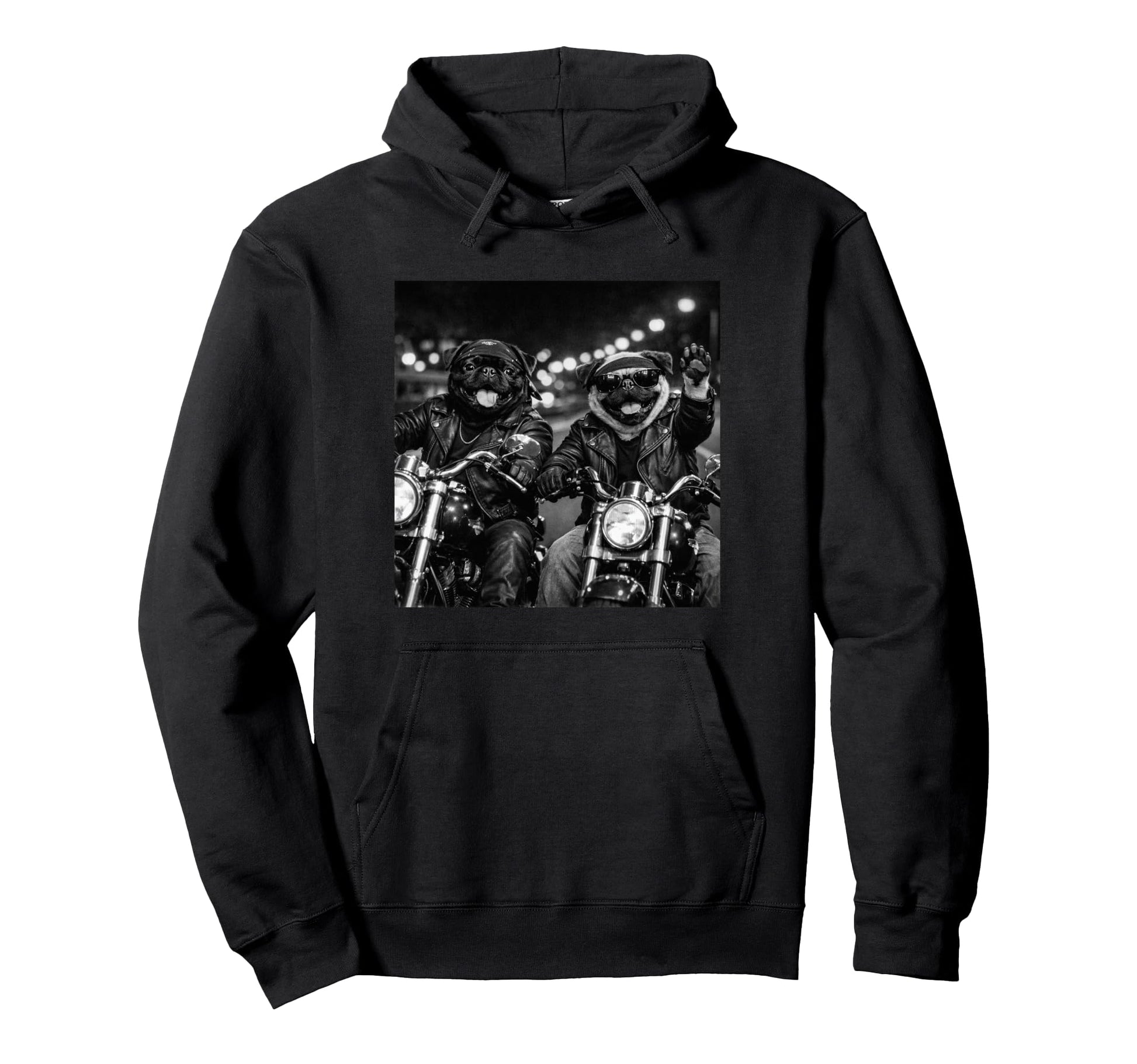 Pug Biker Funny Costume Meme Dad Motorbike Hoodie - Streetwear Style Unisex - T-Shirt, Sweatshirt, Hoodie