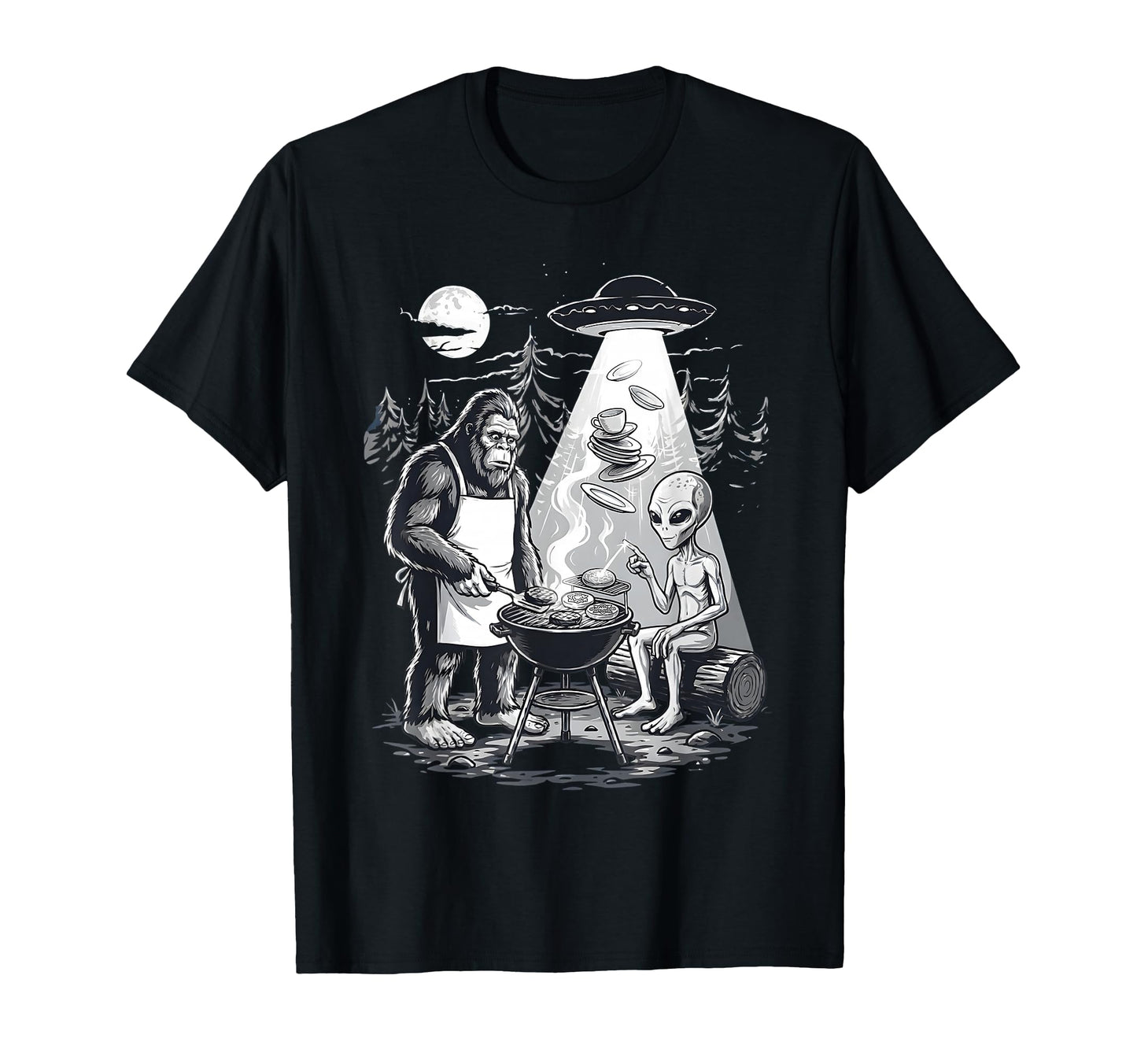 Funny Bigfoot Alien Ufo Bbq Grilling T-Shirt - Novelty Apparel for Adults - T-Shirt, Sweatshirt, Hoodie