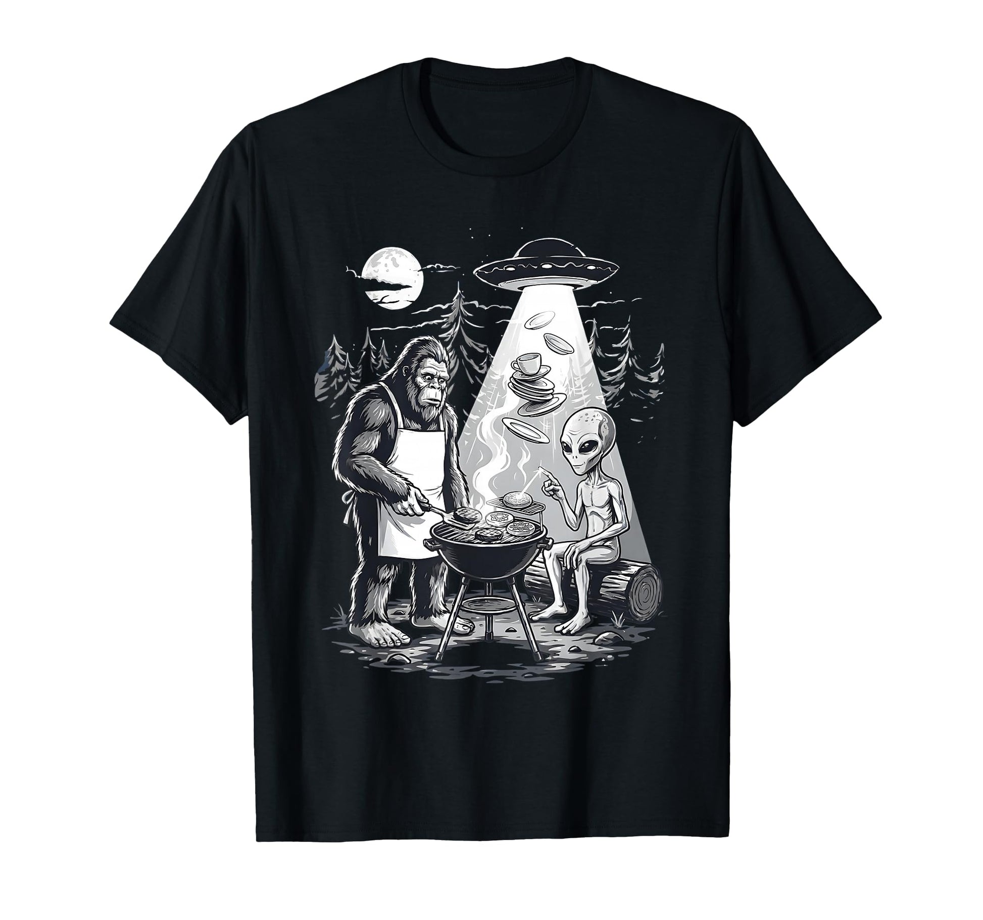 Funny Bigfoot Alien Ufo Bbq Grilling T-Shirt - Novelty Apparel for Adults - T-Shirt, Sweatshirt, Hoodie