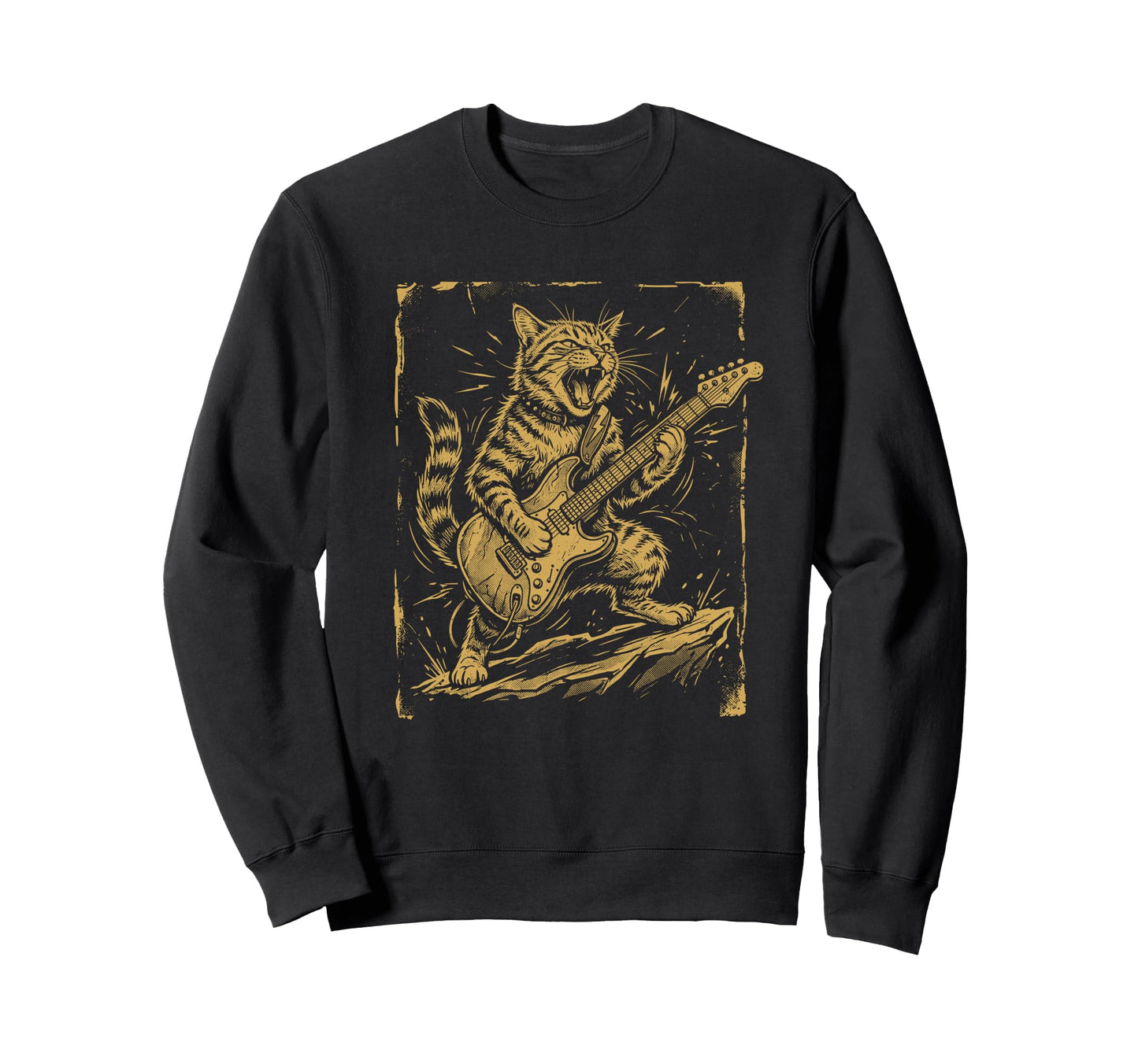 Rock Guitar Cat Funny Sweatshirt - Casual Everyday Wear for Adults - T-Shirt, Sweatshirt, Hoodie