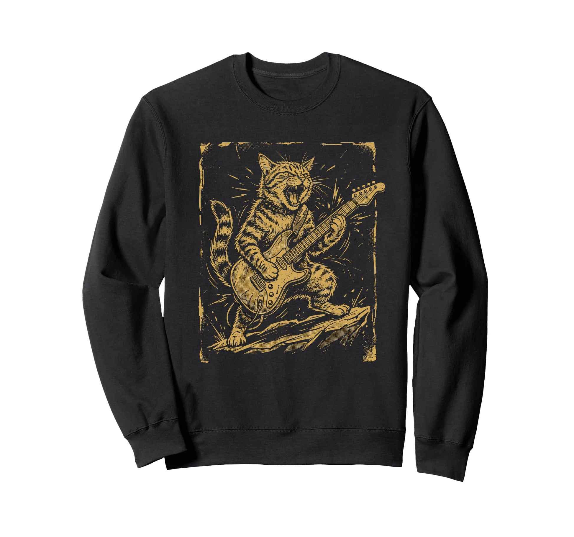 Rock Guitar Cat Funny Sweatshirt - Casual Everyday Wear for Adults - T-Shirt, Sweatshirt, Hoodie