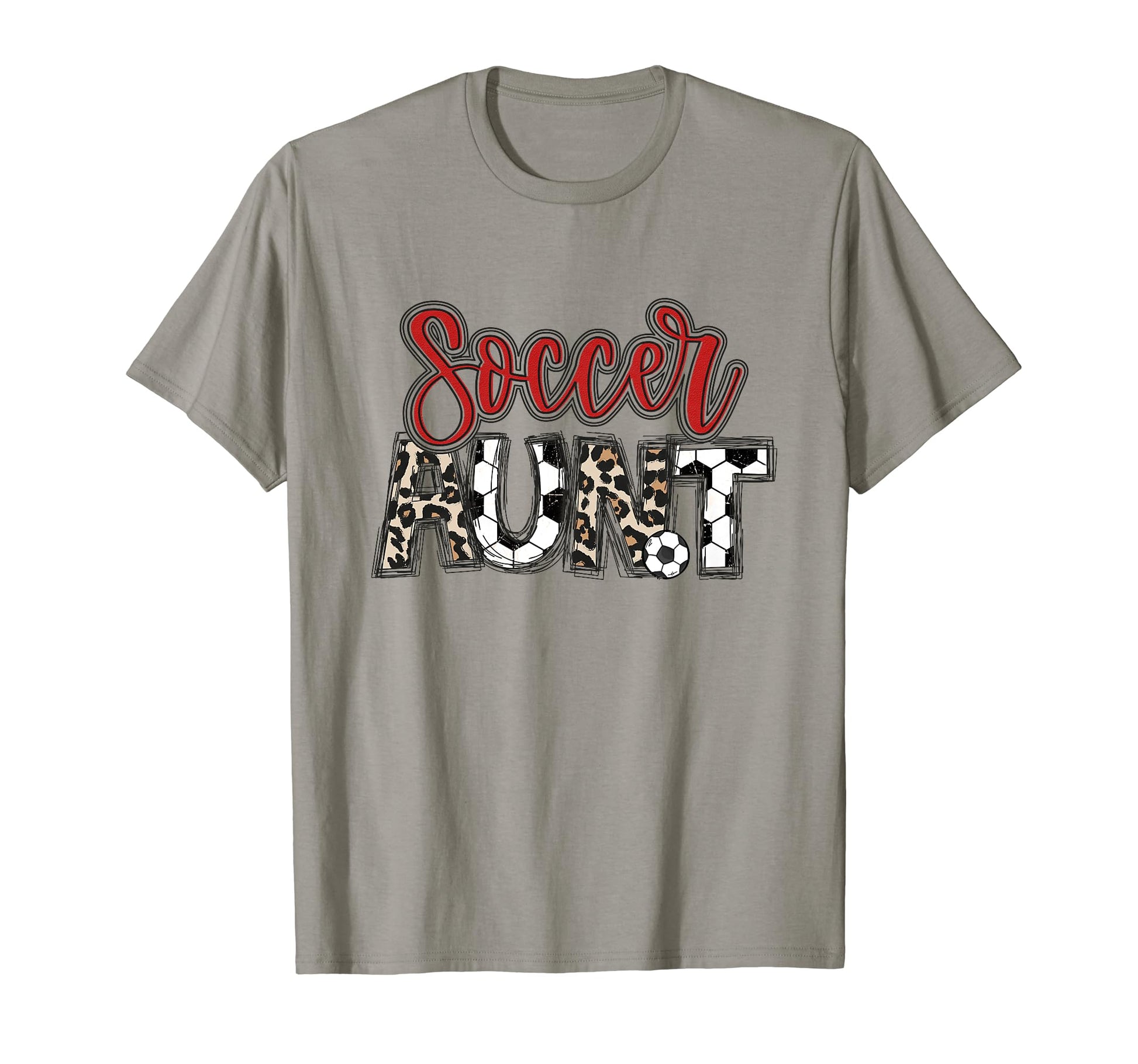 Soccer Aunt Leopard Red Soccer Auntie T-Shirt - Fun Novelty Design Unisex - T-Shirt, Sweatshirt, Hoodie