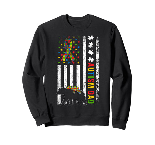 Autism Dad Papa Bear American Sweatshirt - Fun Novelty Design for Adults - T-Shirt, Sweatshirt, Hoodie
