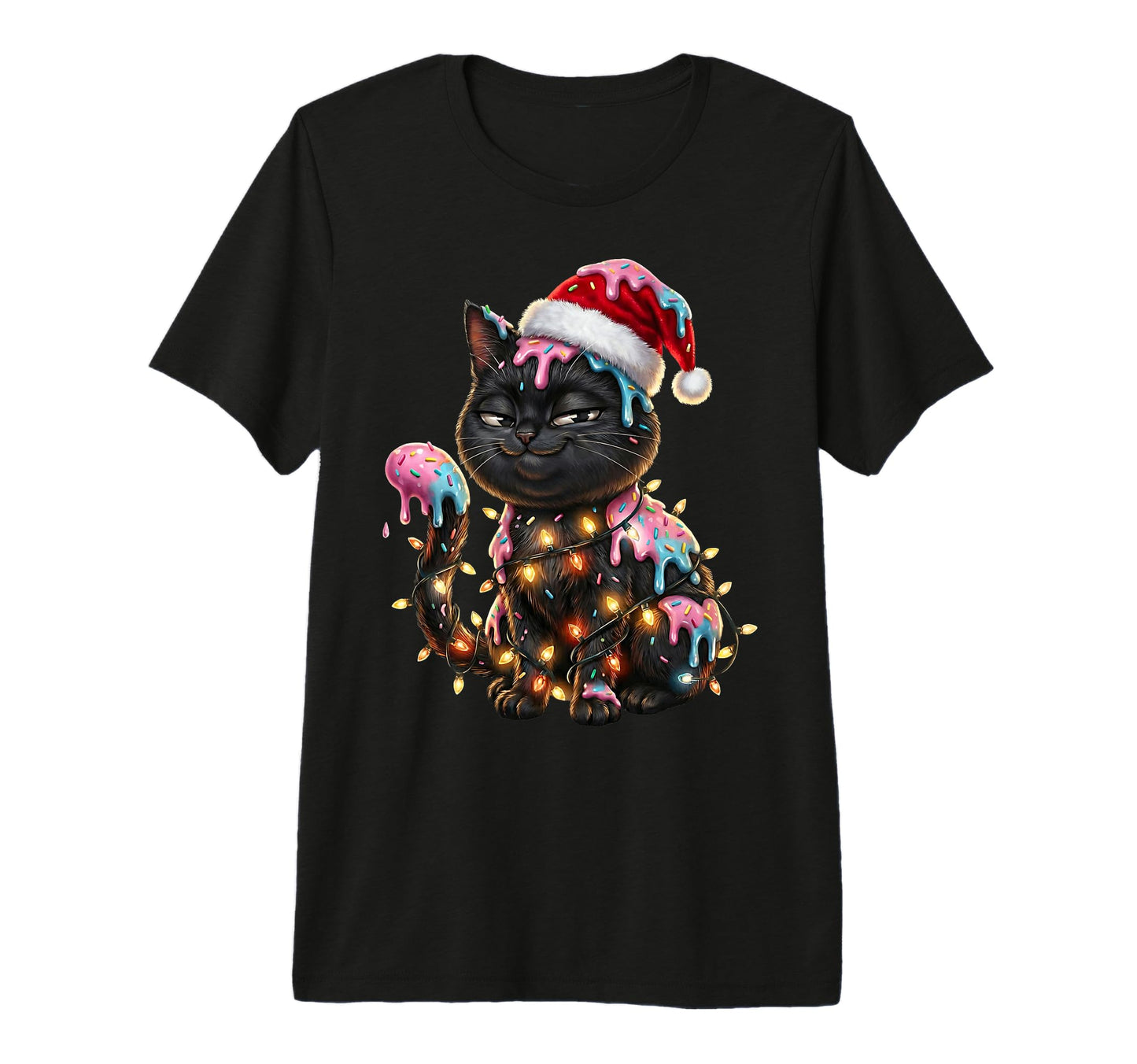Funny Cat Ice Cream Drip Santa Hat T-Shirt - Fun Novelty Design Unisex - T-Shirt, Sweatshirt, Hoodie