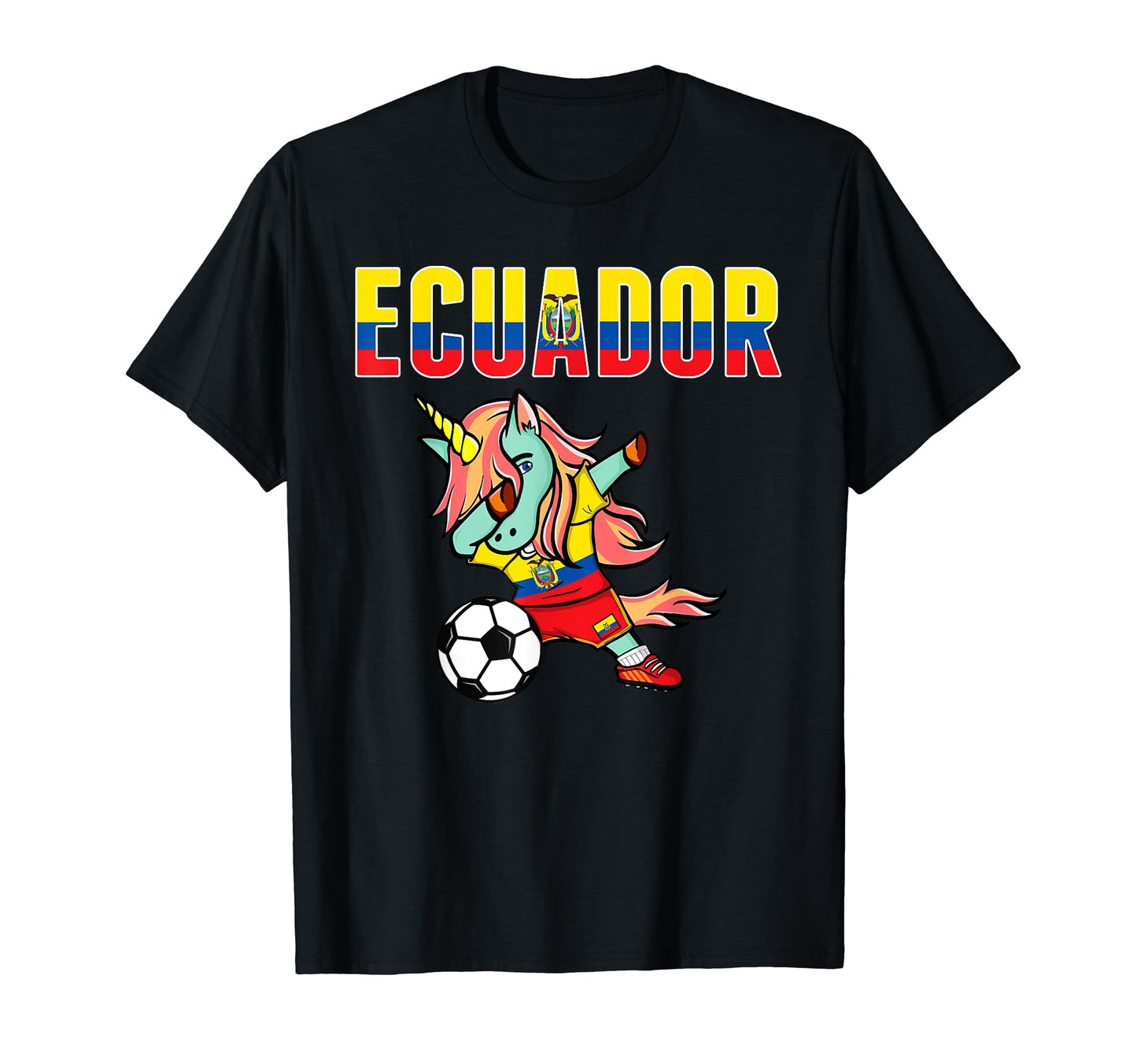 Dabbing Unicorn Ecuador Soccer Fans Jersey T-Shirt - Graphic Print Unisex - T-Shirt, Sweatshirt, Hoodie