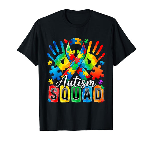 Autism Squad Puzzle Ribbon Autism T-Shirt - Casual Everyday Wear Unisex - T-Shirt, Sweatshirt, Hoodie