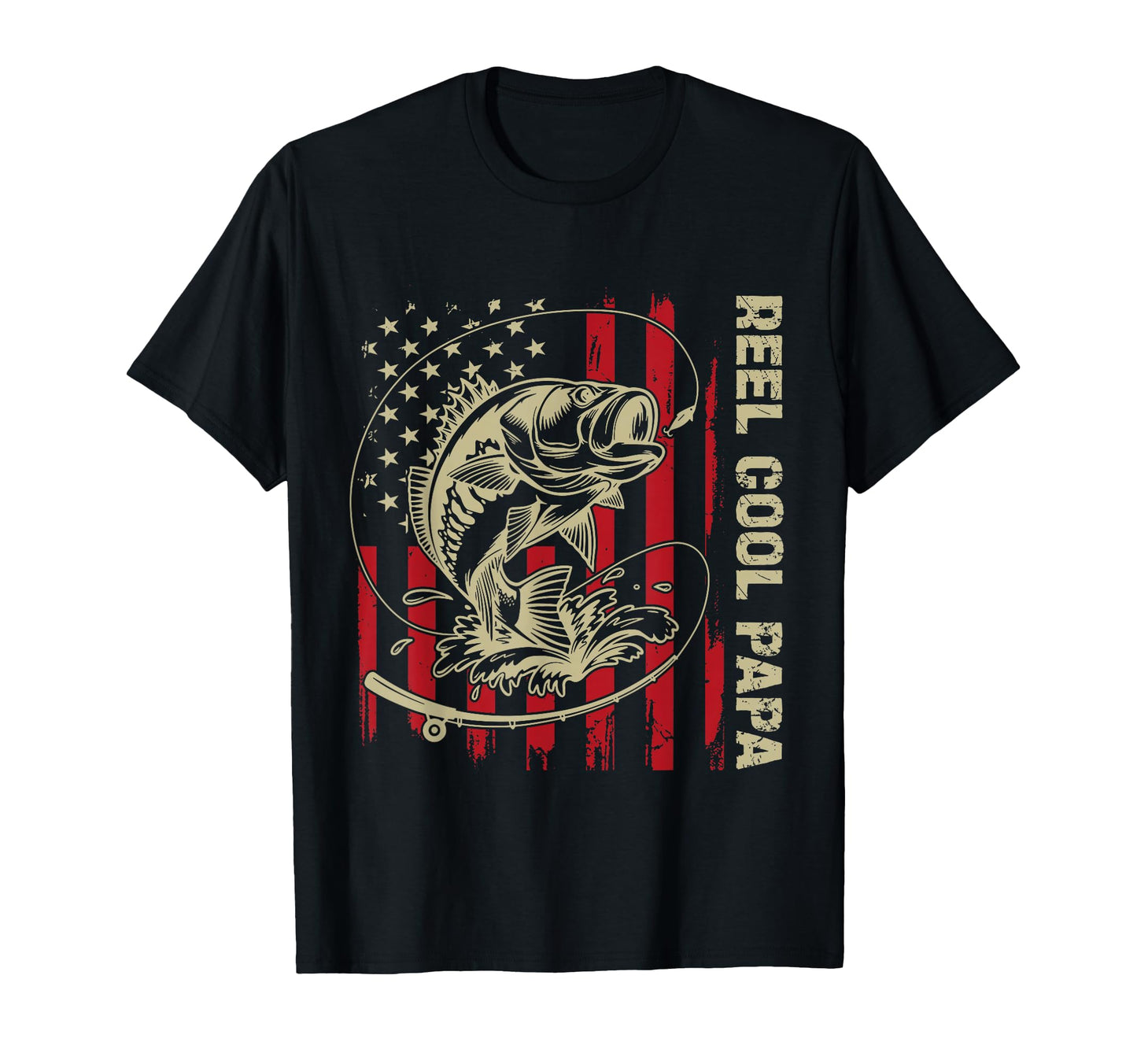 Reel Papa Fishing American Flag Mens T-Shirt - Casual Everyday Wear Unisex - T-Shirt, Sweatshirt, Hoodie