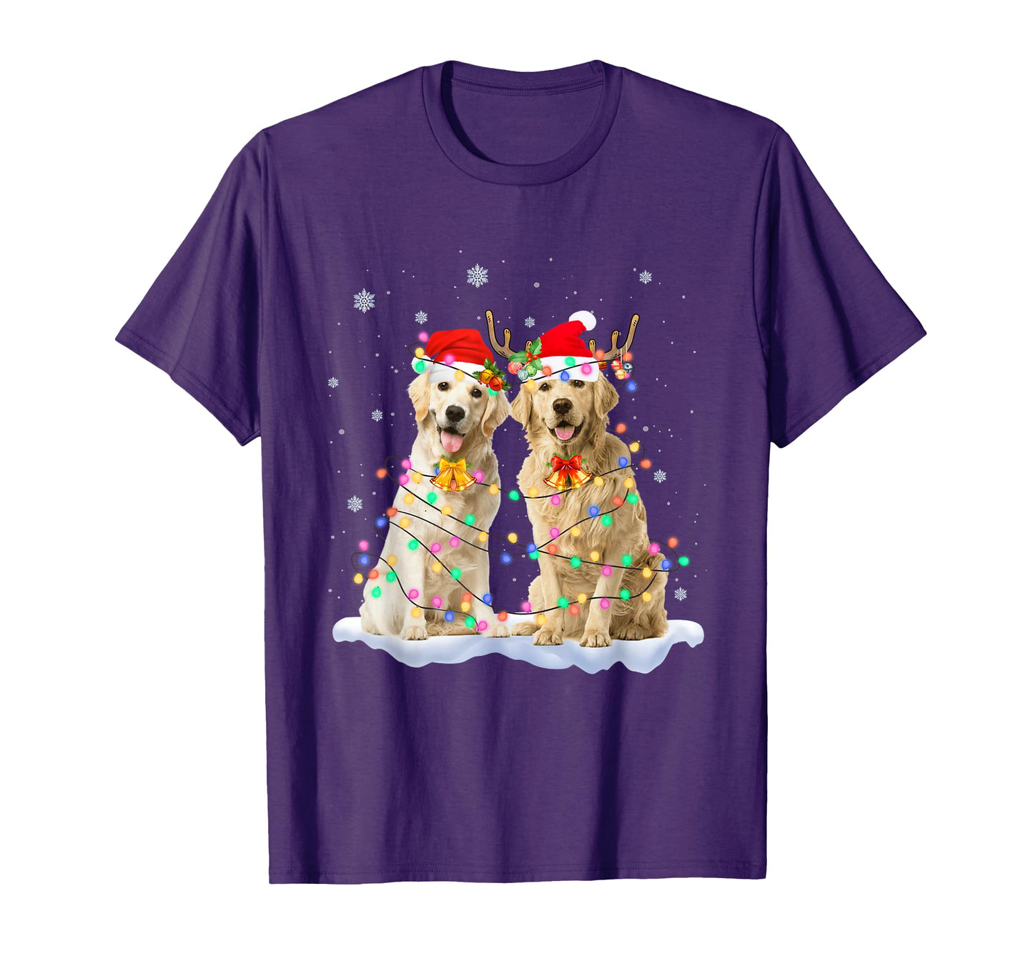 Golden Retriever Santa Hat Reindeer T-Shirt - Custom Art Print Men Women - T-Shirt, Sweatshirt, Hoodie