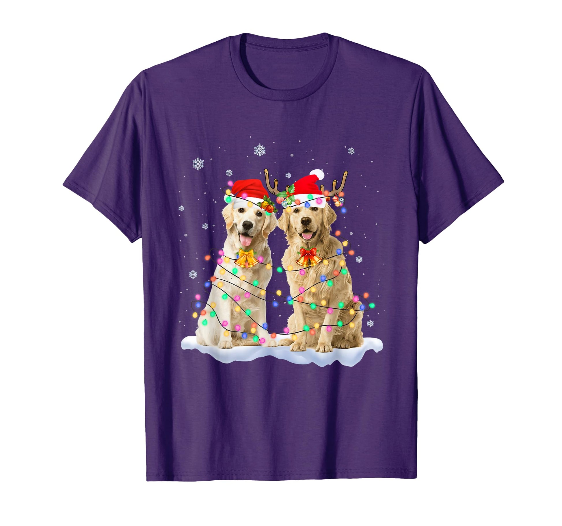 Golden Retriever Santa Hat Reindeer T-Shirt - Custom Art Print Men Women - T-Shirt, Sweatshirt, Hoodie