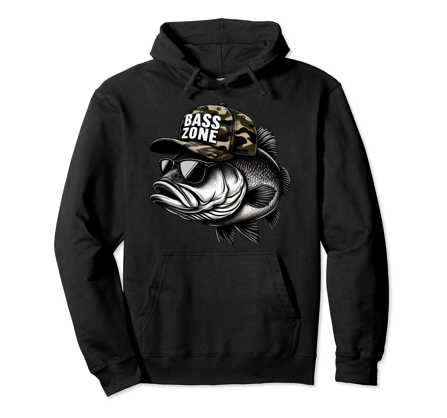 Camo Bass Fish Zone Dad Papa Trucker Hat Hoodie - Minimalist Print Unisex - T-Shirt, Sweatshirt, Hoodie