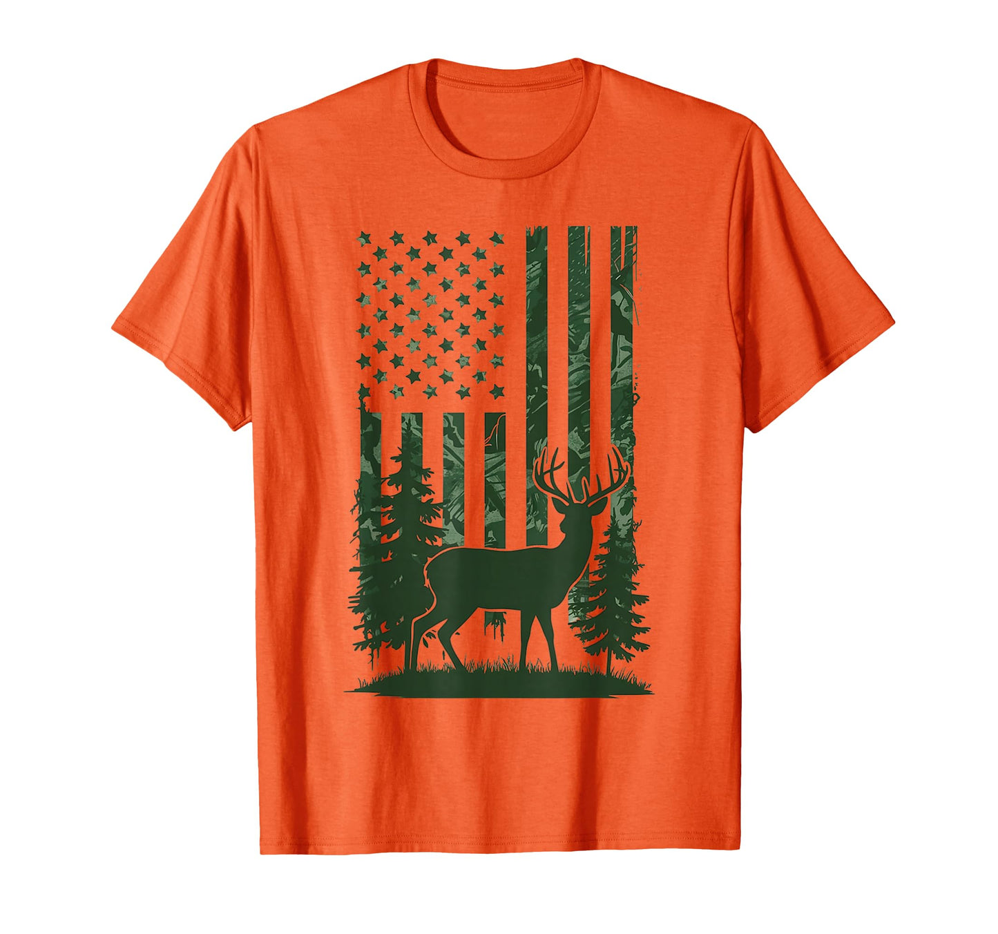 Deer Hunting Camo American Flag T-Shirt - Casual Everyday Wear Men Women - T-Shirt, Sweatshirt, Hoodie