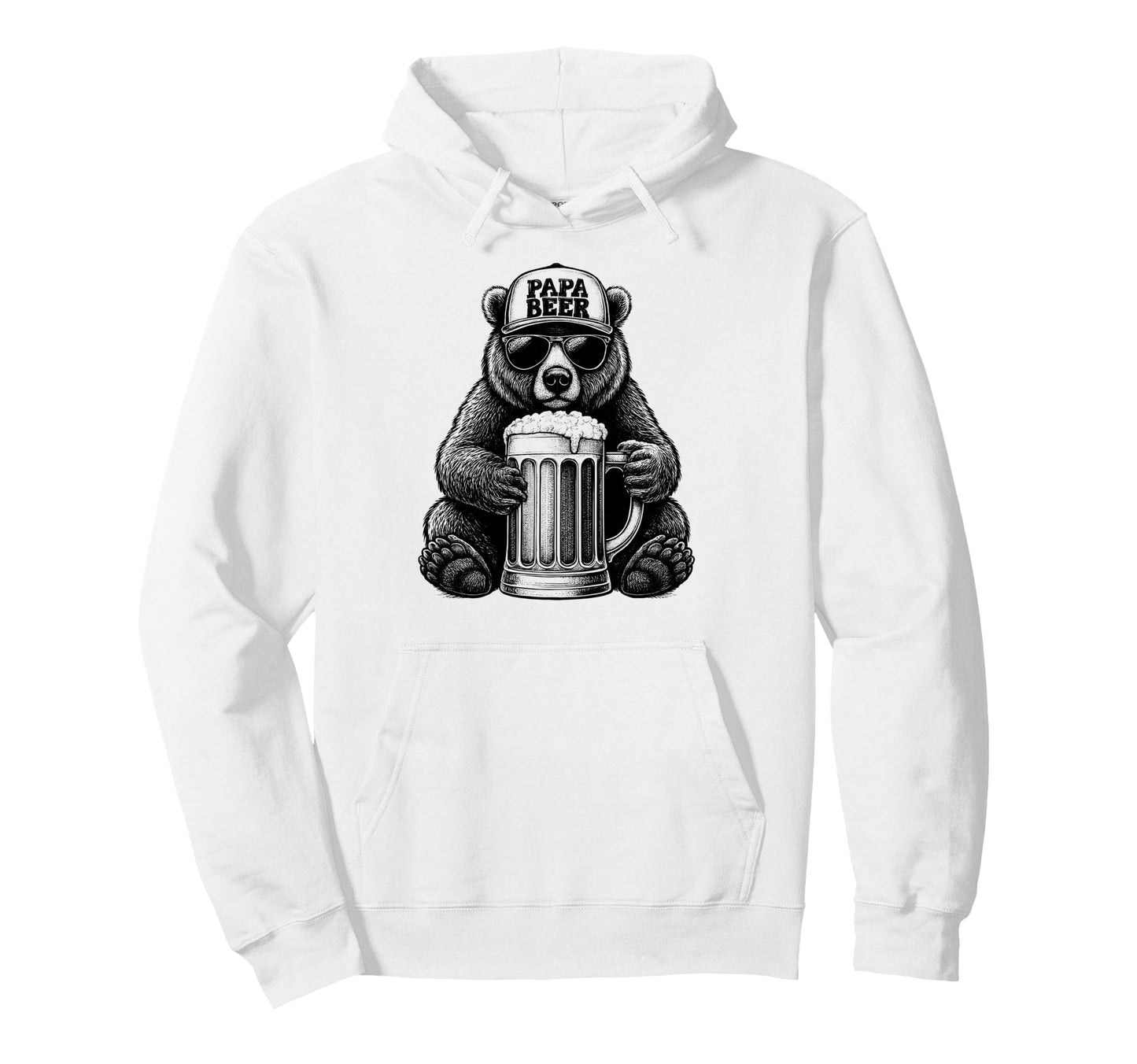 Papa Beer Funny Dad Bear Drinking Hoodie - Custom Art Print for Adults - T-Shirt, Sweatshirt, Hoodie