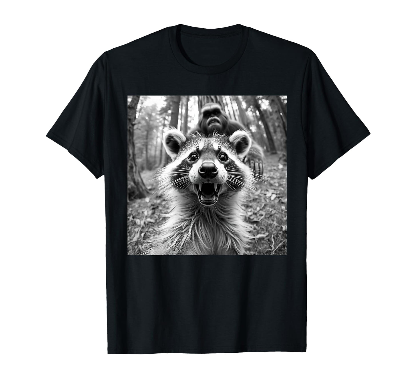 Funny Raccoon Selfie W Bigfoot Raccoon T-Shirt - Graphic Print Unisex - T-Shirt, Sweatshirt, Hoodie