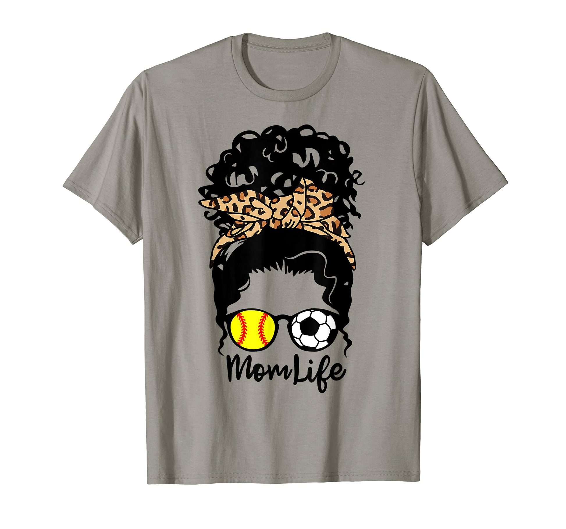 Mom Life Messy Bun Curly Hair Softball T-Shirt - Unique Graphic Unisex - T-Shirt, Sweatshirt, Hoodie