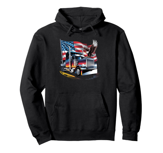 American Flag Trucker Dad Big Rig Hoodie - Streetwear Style for Adults - T-Shirt, Sweatshirt, Hoodie