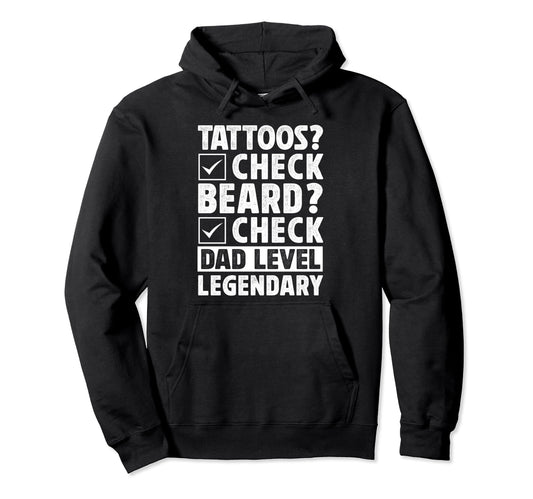 Bearded Inked Dad Beard Tattoo Fathers Day Hoodie - Graphic Print Men Women - T-Shirt, Sweatshirt, Hoodie