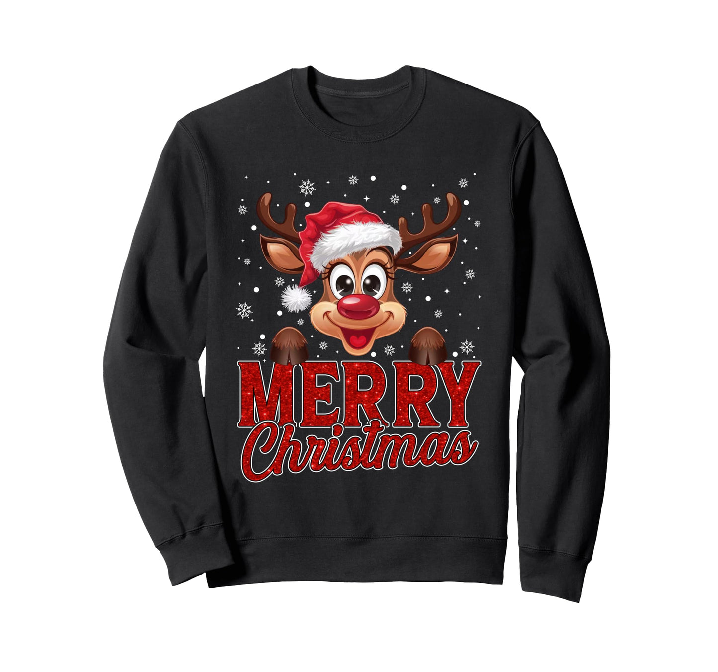 Merry Rudolph Reindeer Santa Hat Sweatshirt - Fun Novelty Design Unisex - T-Shirt, Sweatshirt, Hoodie