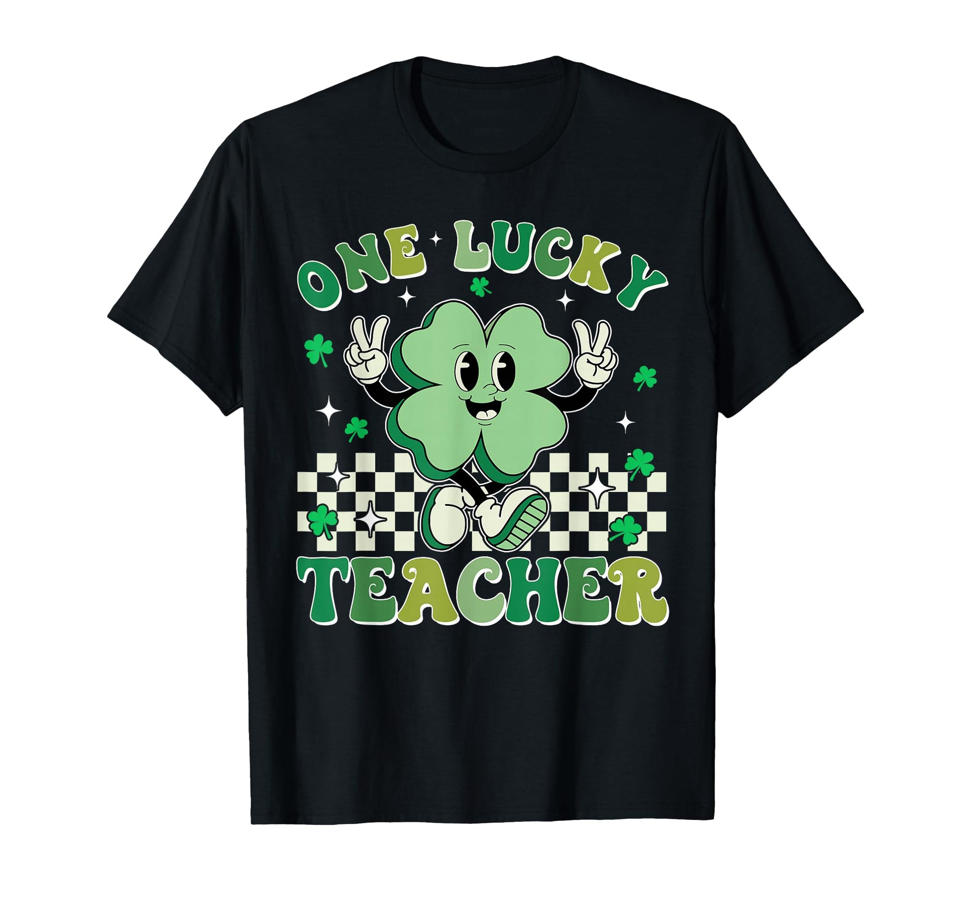 Groovy One Lucky Teacher Shamrock Face T-Shirt - Streetwear Style Unisex - T-Shirt, Sweatshirt, Hoodie