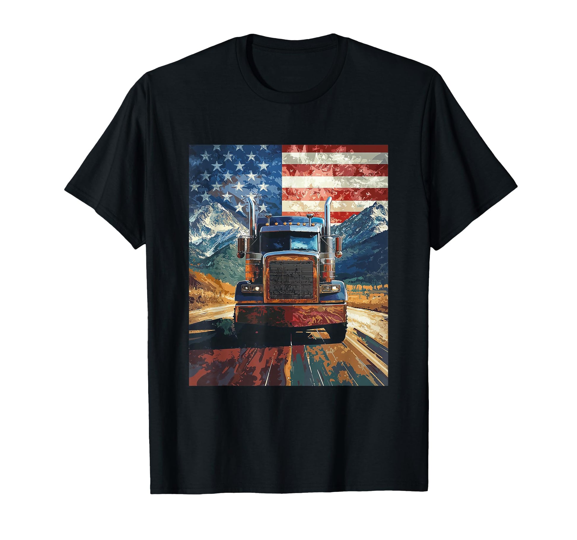 Trucker Truck Usa America Flag T-Shirt - Minimalist Print Men Women - T-Shirt, Sweatshirt, Hoodie